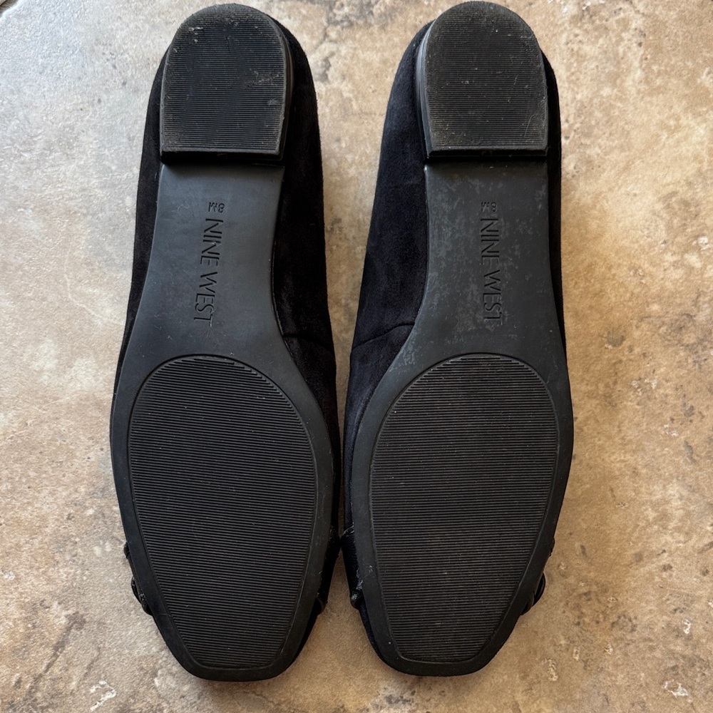 Nine West Black Suede Flats with Gold Buckle - Picture 4 of 7